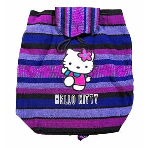 Vintage Hello Kitty Woven Backpack Purple Striped Jerga Sanrio Y2K Bag 0104